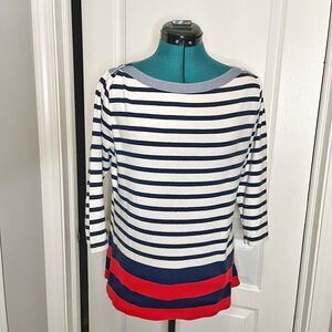 Tommy Hilfiger 100% Cotton Stripe Boat Neck 3/4 Sleeve Shirt